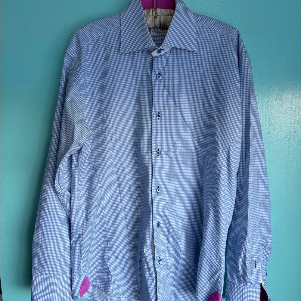 Elegant Blue Checkered Dress Shirt
